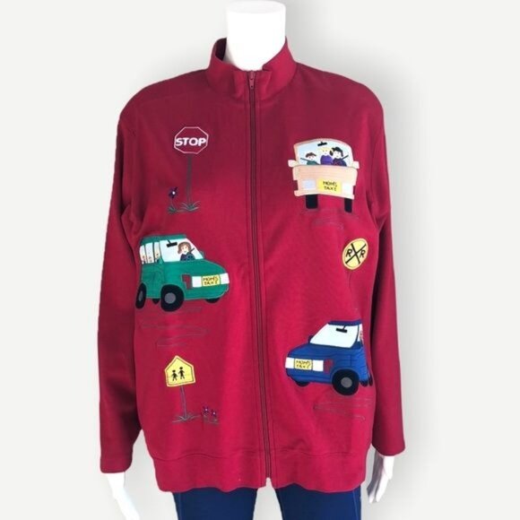 Vintage BECHAMEL Mom's Taxi Patch Jacket in Red - L - Picture 1 of 10
